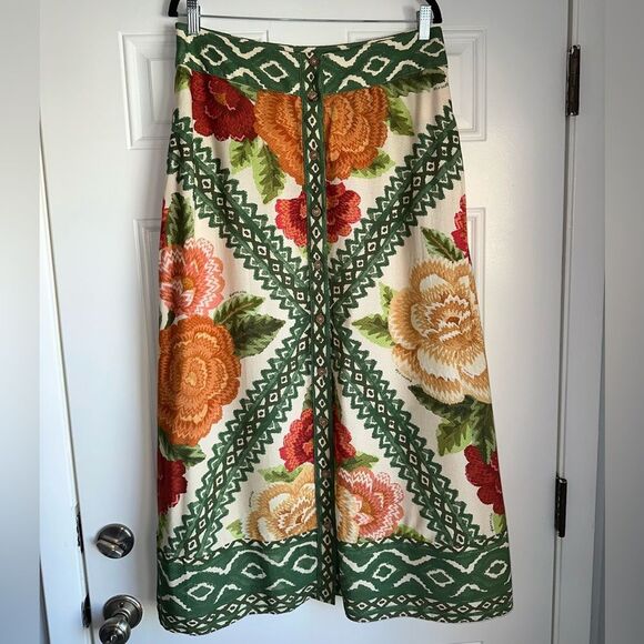 NWT FARM RIO FOR ANTHROPOLOGIE SIZE L midi skirt floral trapeze with pockets - Picture 5 of 12